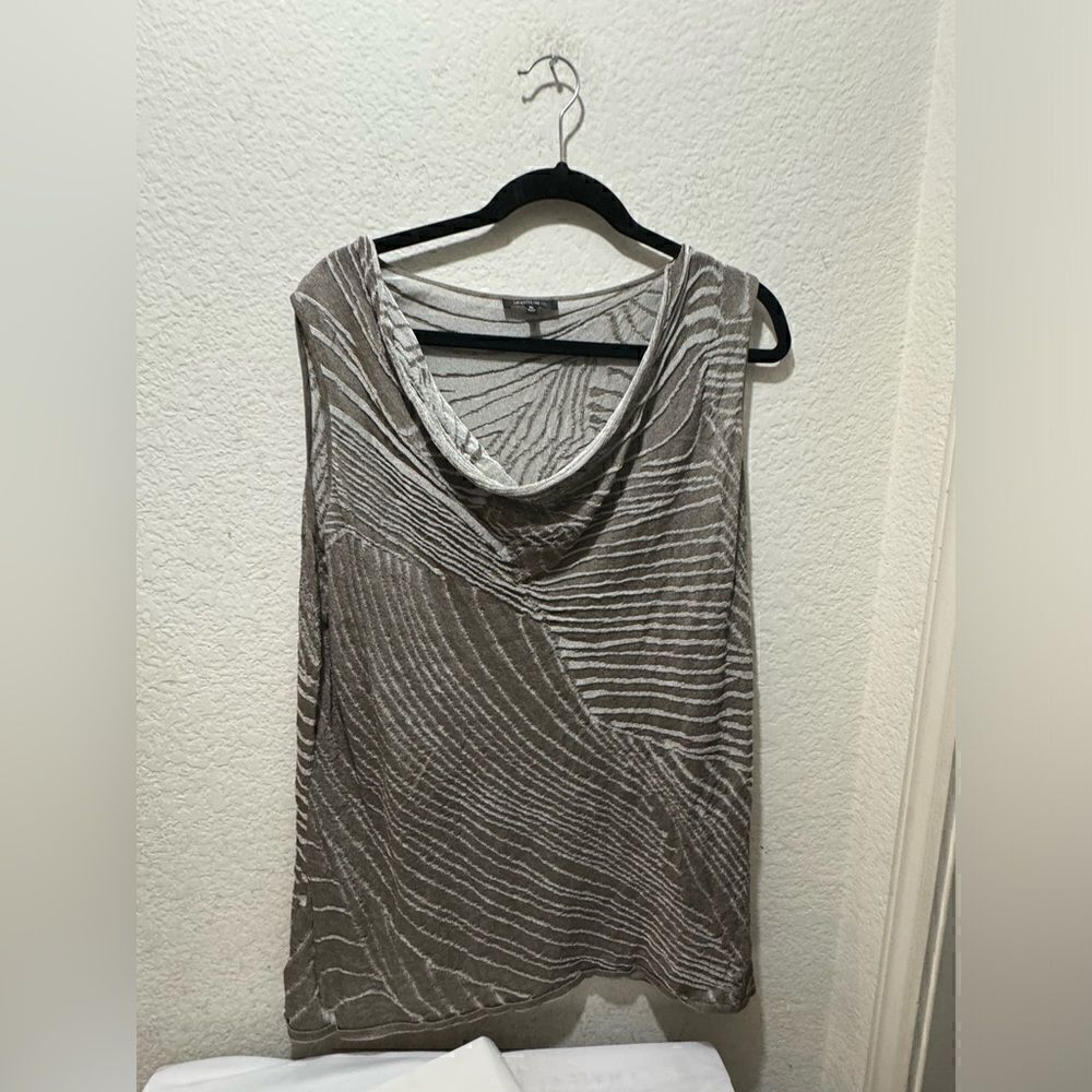Lafayette 148 Tank Blouse Grey & Taupe Knit Tank Top Sz L